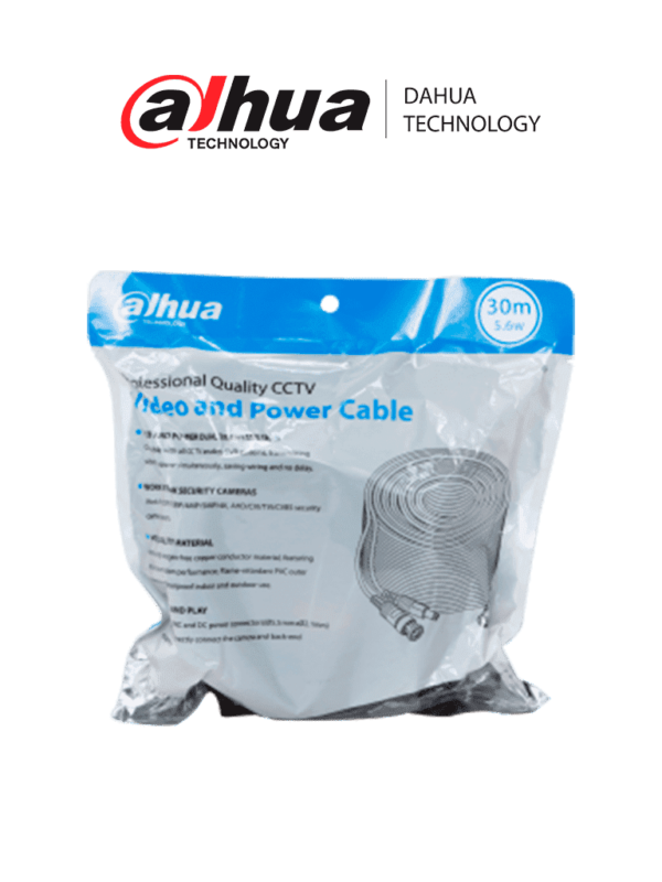 DAHUA DH-PFM942I-30-5 - Cable de 30 Metros Armado para Video y Energía/ Para Camaras Hasta 4k/ con Conectores BNC y de Energía/ Uso Exterior e Interior/ Cobre de Alta Pureza/ Soporta: AHD/CVI/TVI/CVBS/