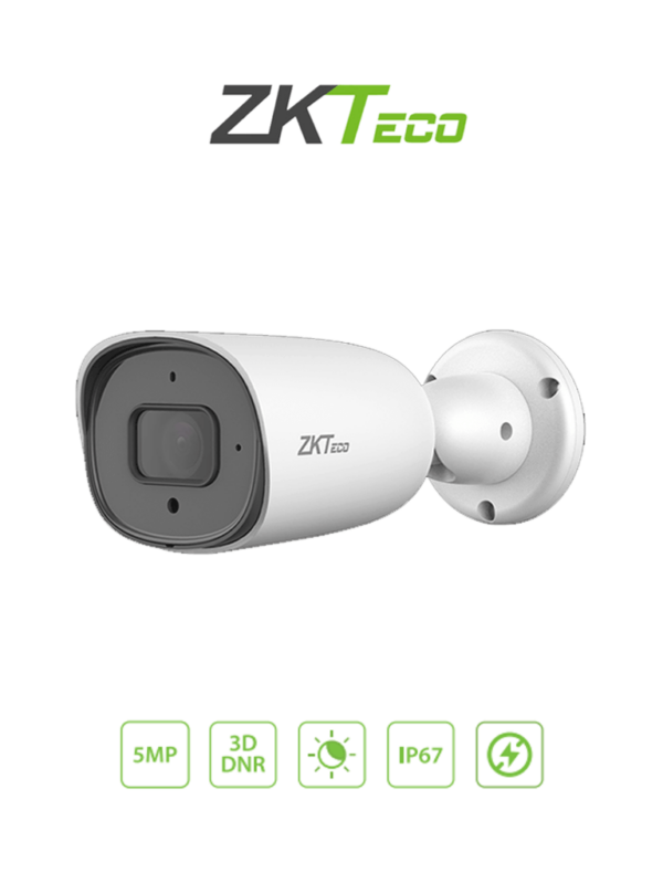 ZKTECO BS855P22CS7MI - Cámara IP Bullet 5 Megapíxeles / Compresión H.265 / Lente 3.6 mm / Alcance IR 30 mts / Detección Facial / Micrófono Integrado / Carcasa metálica / PoE / IP67 / P2P / ONVIF Profile S