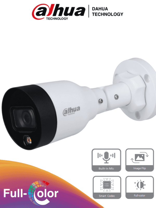 DAHUA IPC-HFW1439S1-A-LED-S4 -Camara IP Bullet de 4 Megapixeles/ Full Color/ Lente de 2.8mm/ 95 Grados de Apertura/ Microfono Integrado/ 15 Metros de Iluminación con Luz Visible/ H.265+/ WDR de 120 dB/