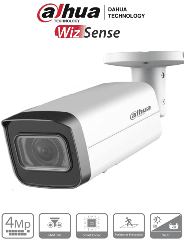 DAHUA IPC-HFW2441T-ZS - Camara IP Bullet de 4 Megapixeles/ Lente Motorizado de 2.7 a 13.5 mm/ WizSense/ IR de 60 Metros/ SMD Plus/ Protección Perimetral/ Ranura para MicroSD/ IP67/ Ik10/