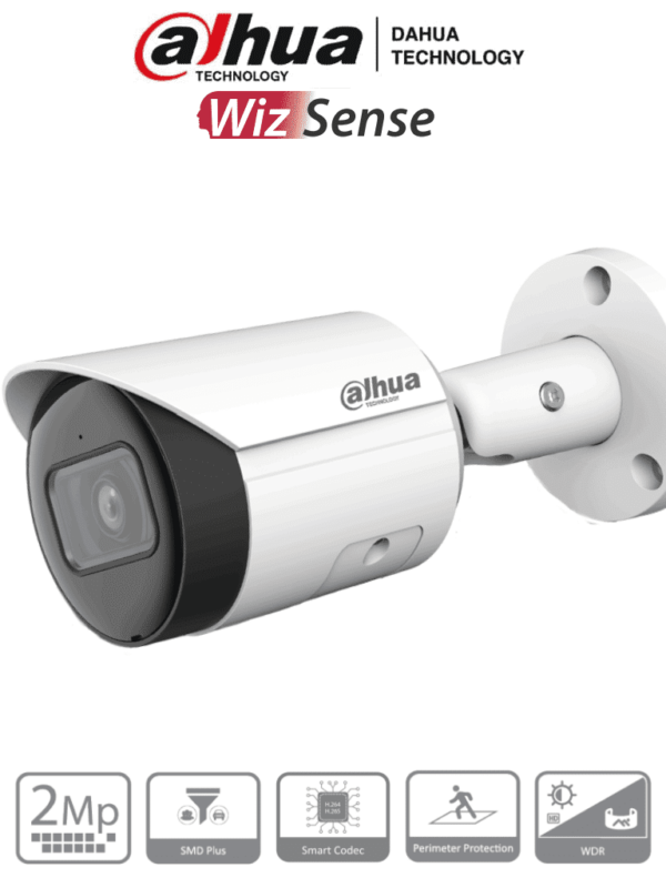 DAHUA IPC-HFW2241S-S - Camara IP Bullet de 2 Megapixeles/ Lente de 2.8 mm/ WizSense/ 107 Grados de Apertura/ IR de 30 Metros/ SMD Plus/ Microfono Integrado/ PoE/ Ranura para MicroSD/ IP67/ WDR Real de 120 dB #SwitchD2