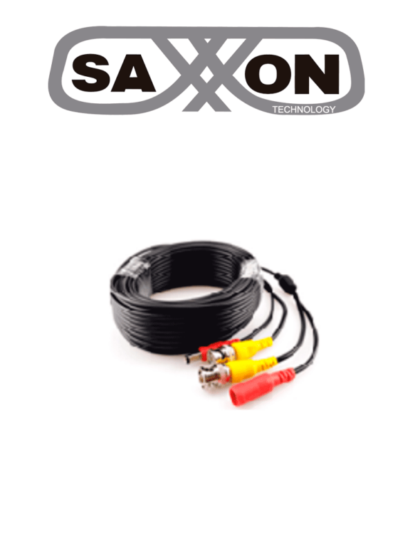 SAXXON SXWB20 - Cable Coaxial Armado / Siamés / Conector BNC RG59 + Conector de Energía / 20 Metros / Para Cámaras 4K / 100% Cobre / Uso interior / #TVCSAX