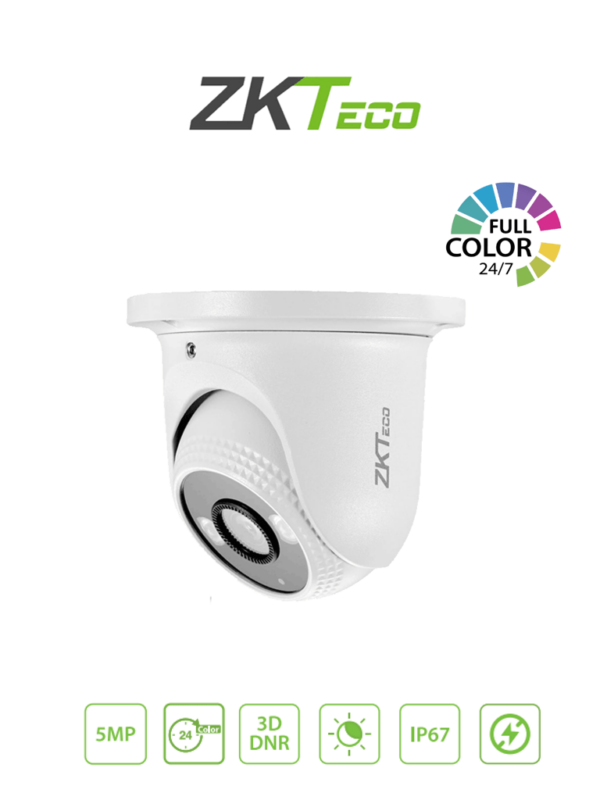 ZKTECO ES855P11CS7CMI- Cámara IP Domo Full Color 5 Megapíxeles / Compresión H.265 / Lente 2.8 mm / Alcance IR 20mts / Detección Facial / Micrófono Integrado / ONVIF Profile SCarcasa metálica / PoE / IP67 / P2P