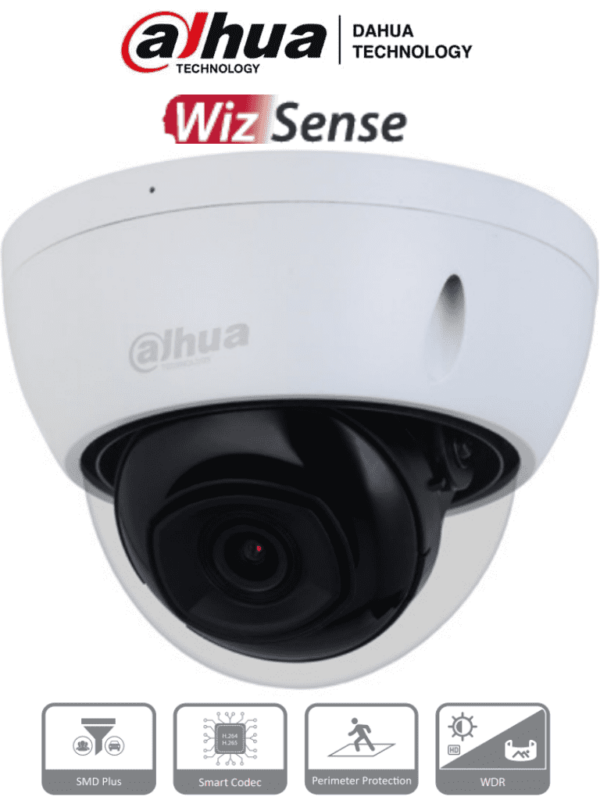 DAHUA DH-IPC-HDBW2241E-S Cámara IP Domo Antivandálica de 2 Megapixeles. Lente de 2.8 mm, micrófono integrado, analíticos IVS, 106° de visión, IR de 30 m, WDR real 120 dB, compresión H.265+, ranura MicroSD, carcasa metálica, IP67 e IK10 #LoNuevo