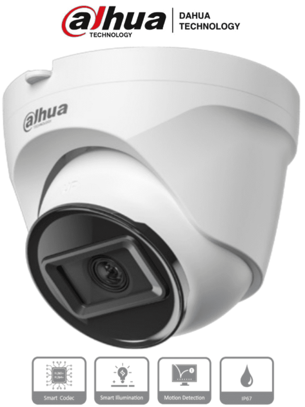 DAHUA IPC-T1E20 -Camara IP Domo de 2 MP, lente de 2.8 mm y 99° de visión. Alcance IR de 30 m, protección IP67 y alimentación PoE. Funciones avanzadas: DWDR, 3D NR, HLC, BLC y compresión H.265+ Ideal para videovigilancia confiable#LoNuevo #SwitchD1