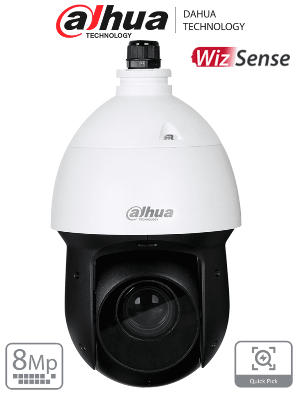 DAHUA SD49825GB-HNR - Cámara IP PTZ de 8 MP / WizSense/ 25x de Zoom óptico/ IR de 100 m/ H.265+/ WDR Real de 120 dB/ Protección perimetral/ Detección de rostros / SMD 4.0/ Ranura para MicroSD/ IP66/ E&S de Alarma y Audio/ #LoNuevo #HL