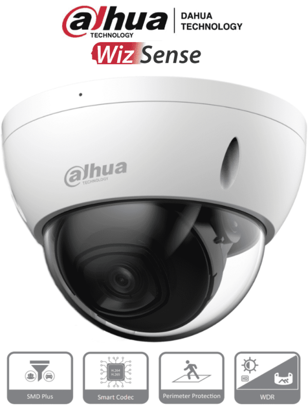 DAHUA IPC-HDBW2441E-S - Camara IP Domo Antivandalica de 4 Megapixeles con WizSense, ángulo de visión 102°, IR de 30 m, SMD Plus, micrófono, PoE, ranura MicroSD, IP67, IK10, WDR 120 dB, H.265+. Ideal para seguridad.