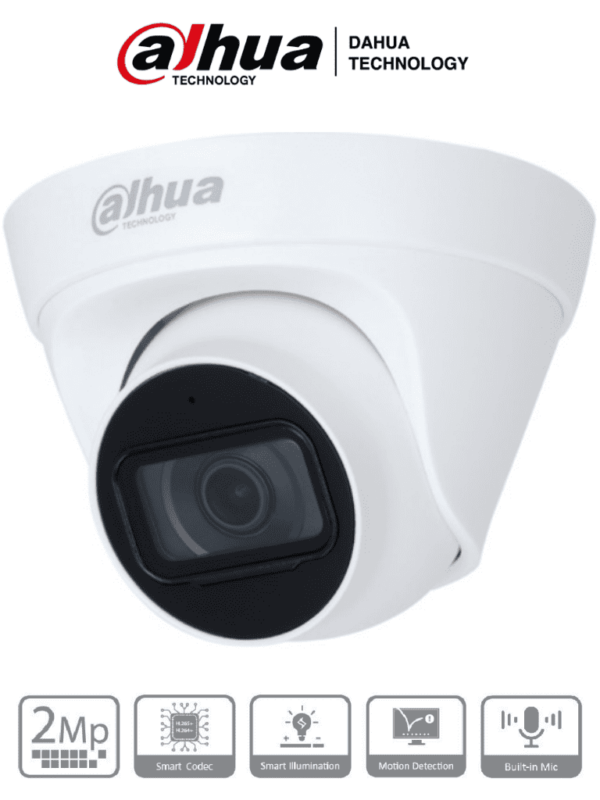 DAHUA IPC-HDW1239T1-A-LED-S5 - Camara IP Domo Full Color 2 Megapixeles/ Lente de 2.8mm/ 110 Grados de Apertura/ Microfono Integrado/ Luz Blanca de 15 Mts/ H.265/ IP67/ PoE/ DWDR/